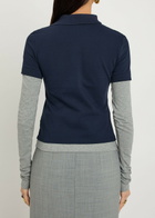 A.W.A.K.E Mode Asymmetric-collar Layered Piqué Cotton Polo Shirt Navy