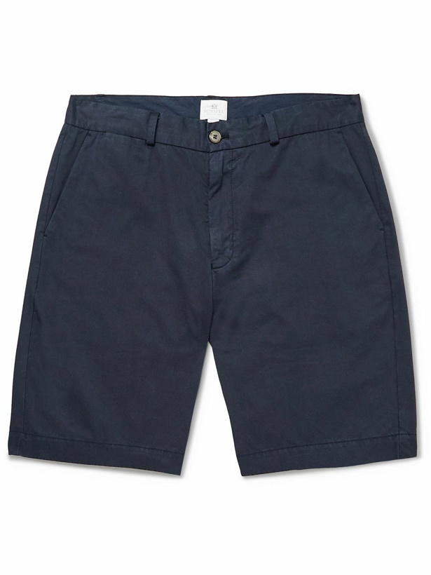 Photo: Sunspel - Straight-Leg Garment-Dyed Cotton-Blend Twill Chino Shorts - Blue