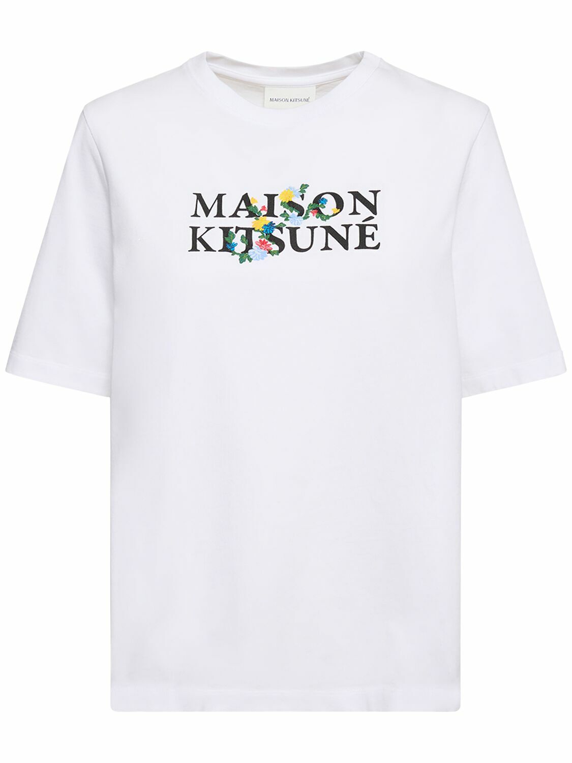 【関税・送料込み】MAISON KITSUNE FLOWER LOGO LETTERING MAISON KITSUNÉ - Flower Logo Printed Cotton T-shirt Maison