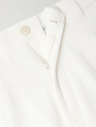Brunello Cucinelli - Straight-Leg Pleated Herringbone Cotton and Linen-Blend Trousers - White