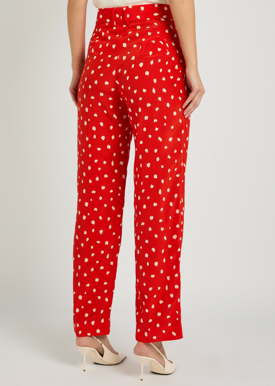 Blaze Milano Fox Polka-dot Straight-leg Silk Trousers Red
