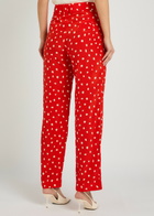 Blaze Milano Fox Polka-dot Straight-leg Silk Trousers Red