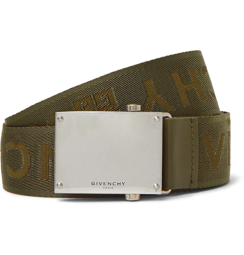 Givenchy - 3.5cm Army-Green Leather-Trimmed Logo-Jacquard Webbing Belt - Green