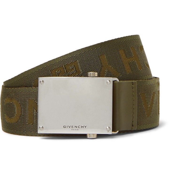 Photo: Givenchy - 3.5cm Army-Green Leather-Trimmed Logo-Jacquard Webbing Belt - Green