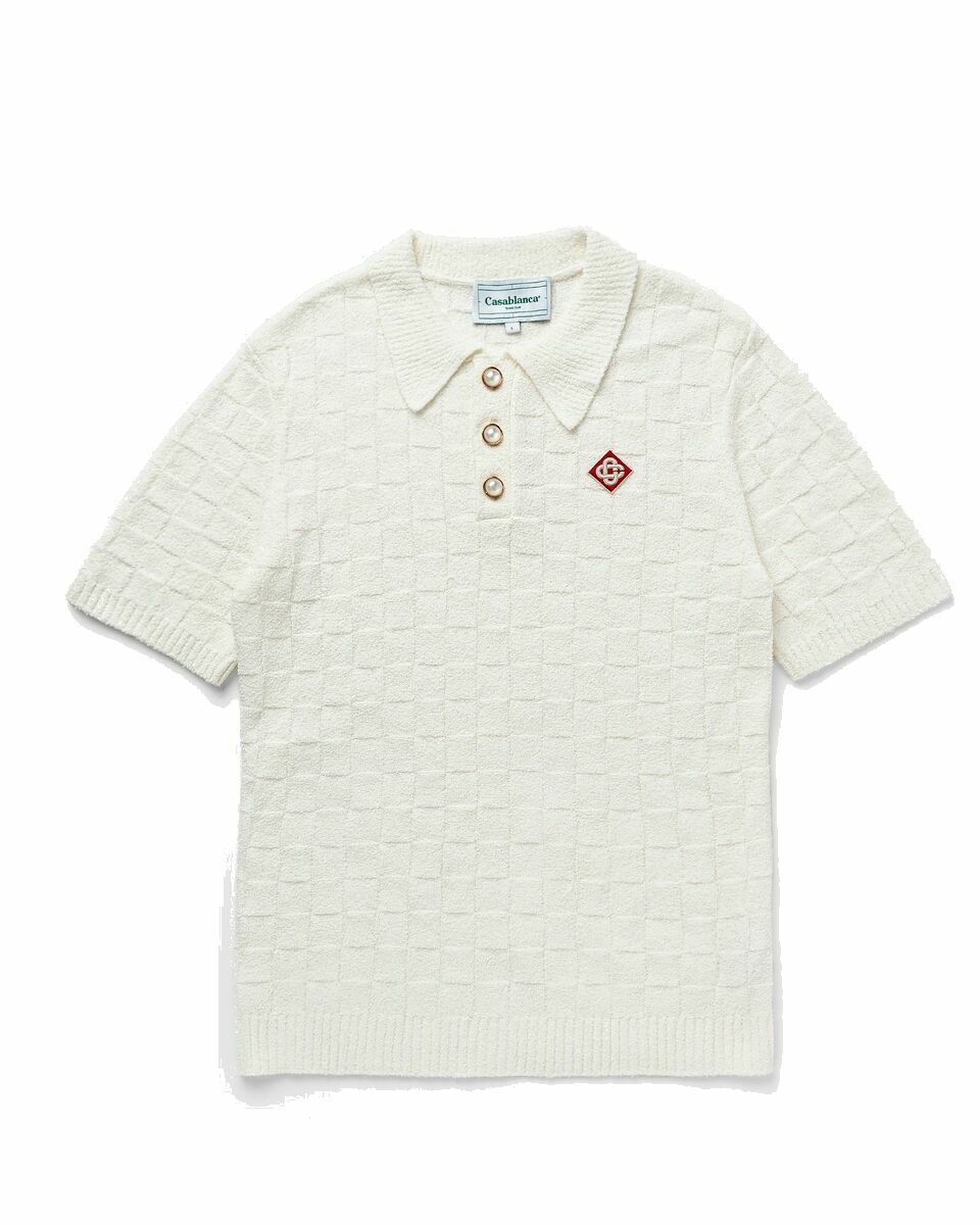 Photo: Casablanca Checked Yoke Boucle Polo White - Mens - Polos