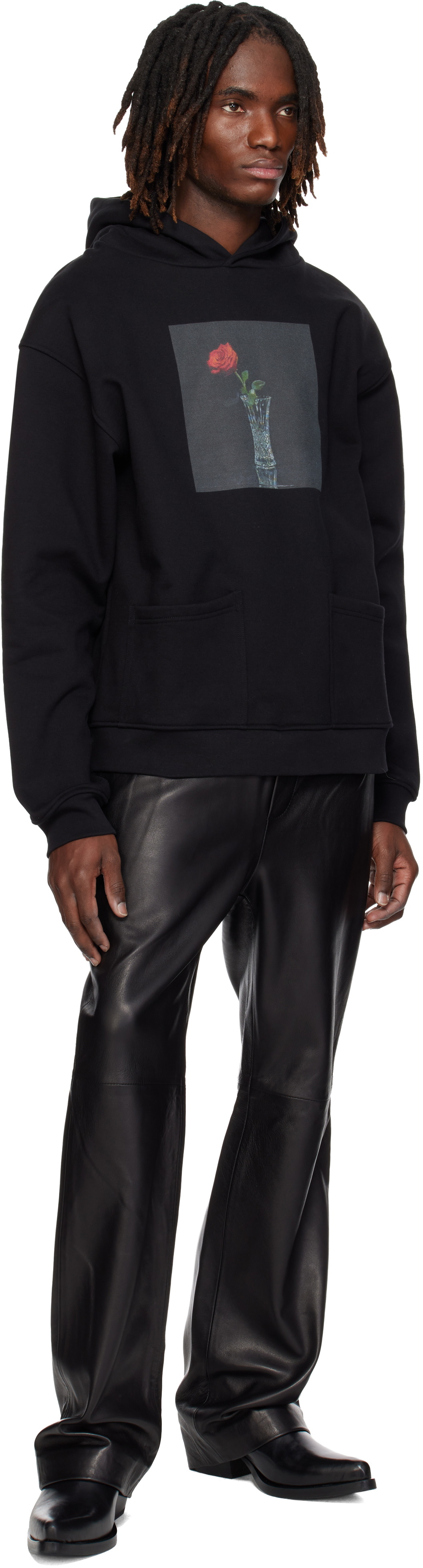 Ernest W. Baker Black Elastic Waist Leather Pants