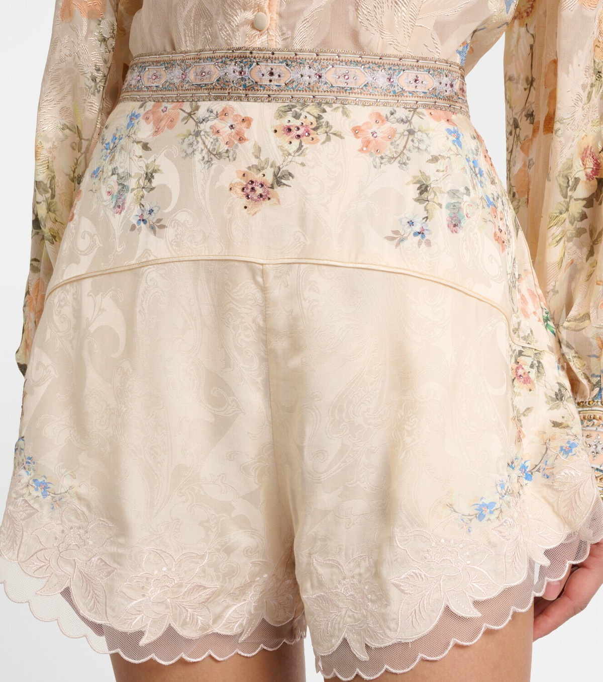 Camilla Embellished floral lace-trimmed high-rise shorts