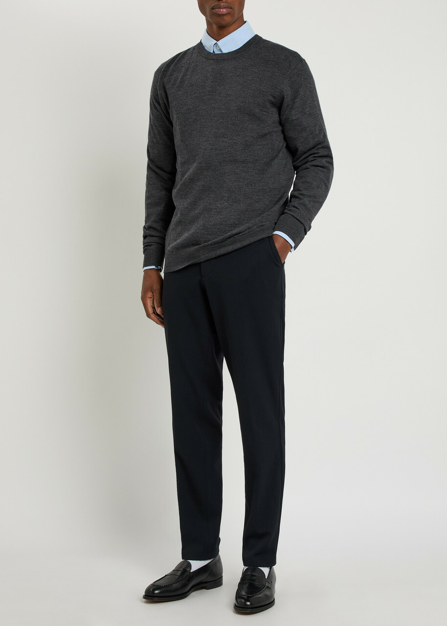 Les Deux Logo Embroidered Merino Wool Jumper Dark Grey