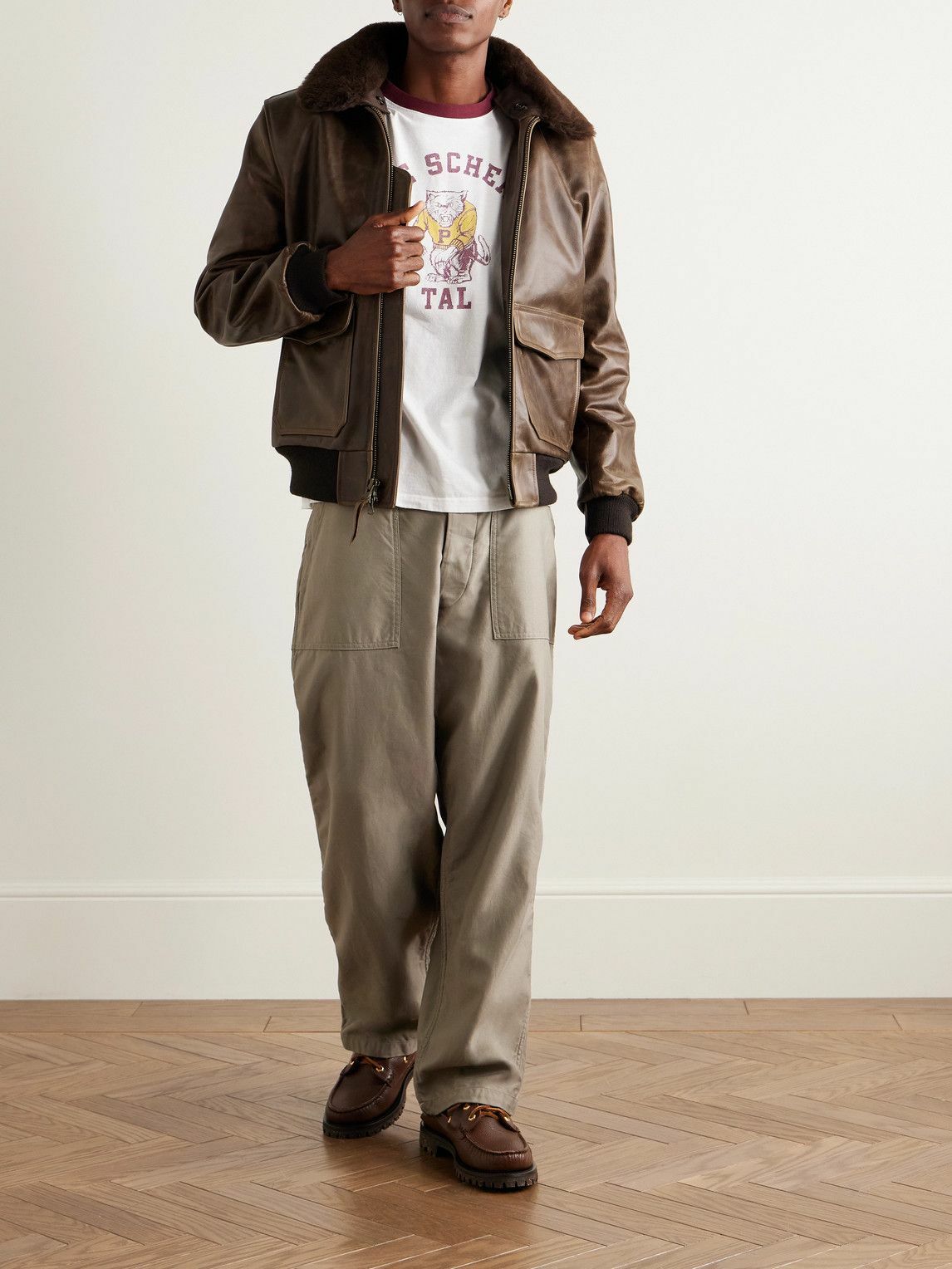 Golden Bear - The Carter Shearling-Trimmed Leather Bomber Jacket - Brown
