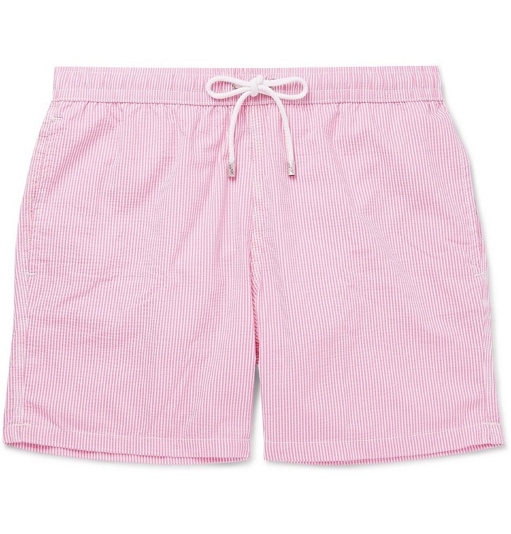 Photo: Hartford - Mid-Length Striped Seersucker Swim Shorts - Men - Pink