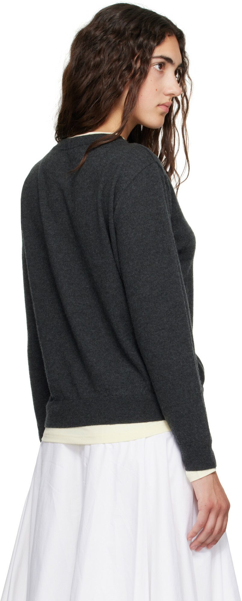 TONYWACK Gray Superfine Wool Layered V-Neck Sweater