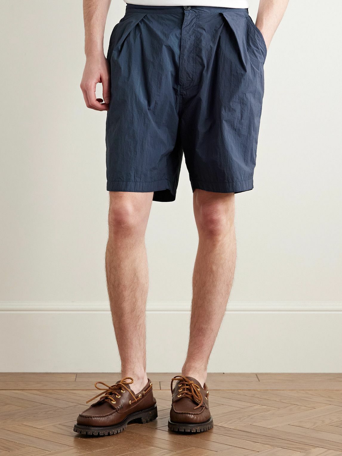 Blue Blue Japan - Tapered Pleated Indigo-Dyed Nylon Shorts - Blue