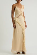 Bec & Bridge Knox Lace-trimmed Silk-chiffon Maxi Dress Yellow