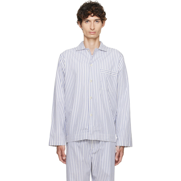 Photo: Tekla White & Blue Poplin Long-Sleeved Pyjama Shirt