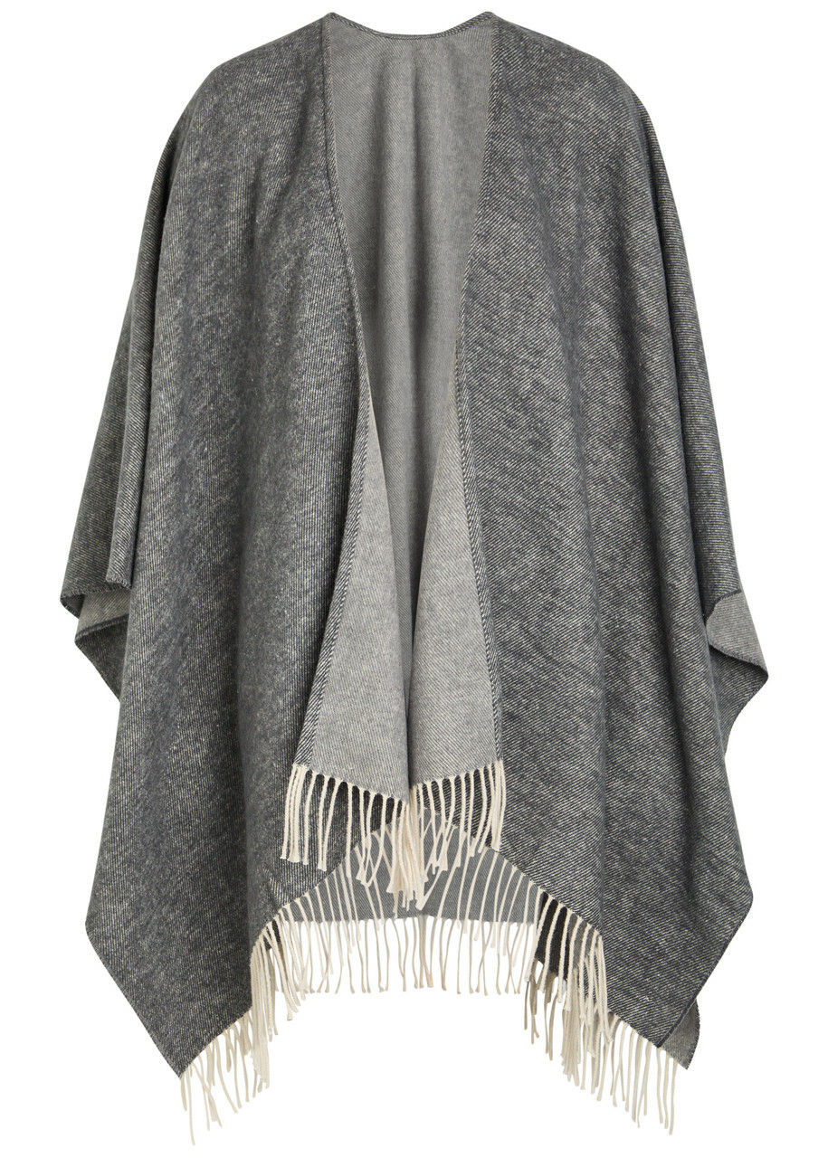 Eileen Fisher Fringed Brushed Cotton-blend Poncho - Grey - One Size