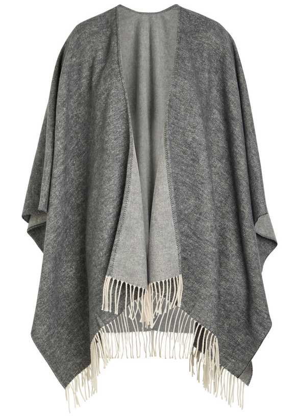 Photo: Eileen Fisher Fringed Brushed Cotton-blend Poncho - Grey - One Size