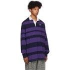 Wales Bonner Navy and Purple Striped Rugby Polo