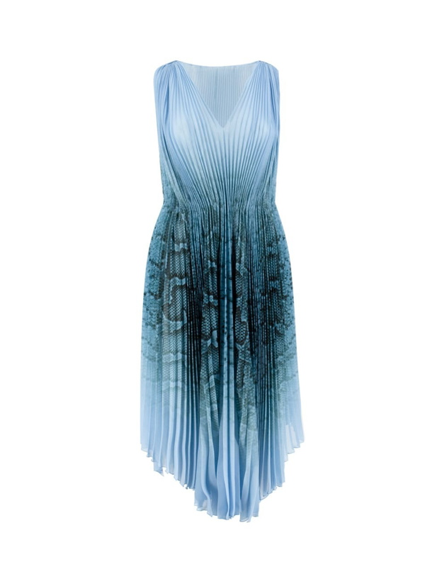 Photo: Ermanno Scervino Midi Pleated Dress With Degradé Python Print