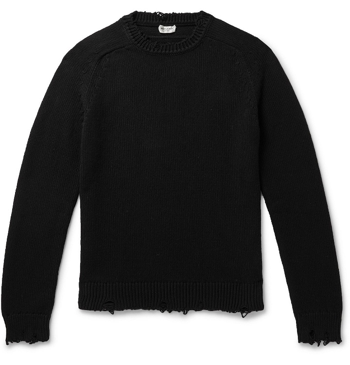 Photo: SAINT LAURENT - Distressed Cotton Sweater - Black