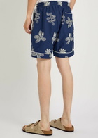 Che Flores Floral-embroidered Cotton Shorts Navy