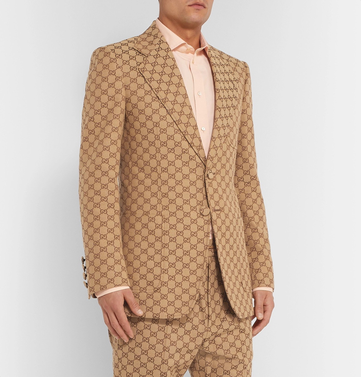 Beige GG-jacquard cotton-blend jacket