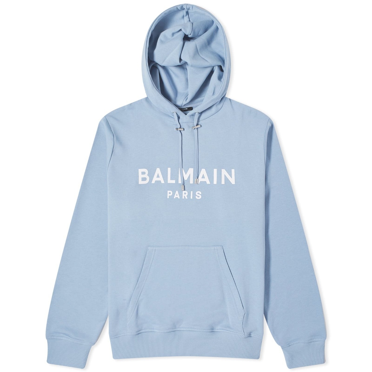 Photo: Balmain Men's Paris Logo Hoodie in Pale Blue/White
