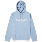 Balmain Men's Paris Logo Hoodie in Pale Blue/White