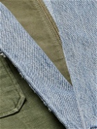 Greg Lauren - Shawl-Collar Distressed Patchwork Denim, Cotton and Wool-Blend Overshirt - Blue