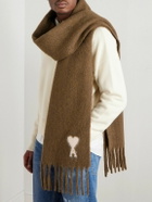 AMI PARIS - Logo-Intarsia Fringed Alpaca-Blend Scarf