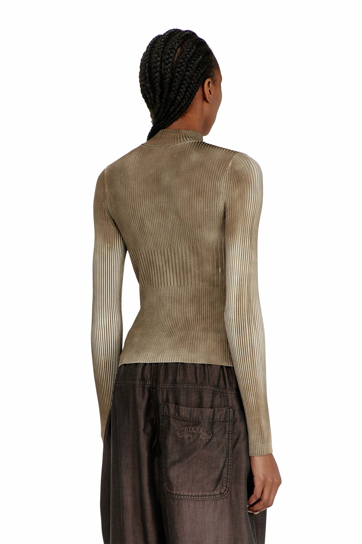 Diesel Ribbed zip cardigan with contrast bands - Knitwear Womens in Multicolor