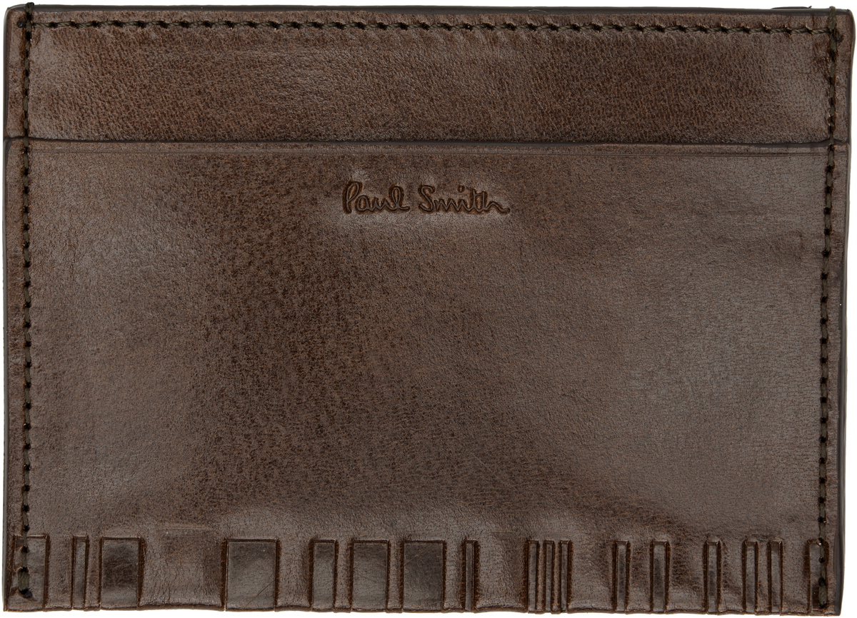 Paul Smith Brown Leather Shadow Stripe Card Holder