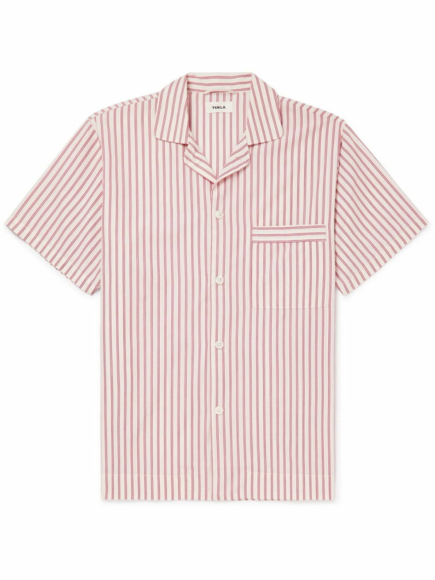 Photo: TEKLA - Striped Organic Cotton-Poplin Pyjama Shirt - Red