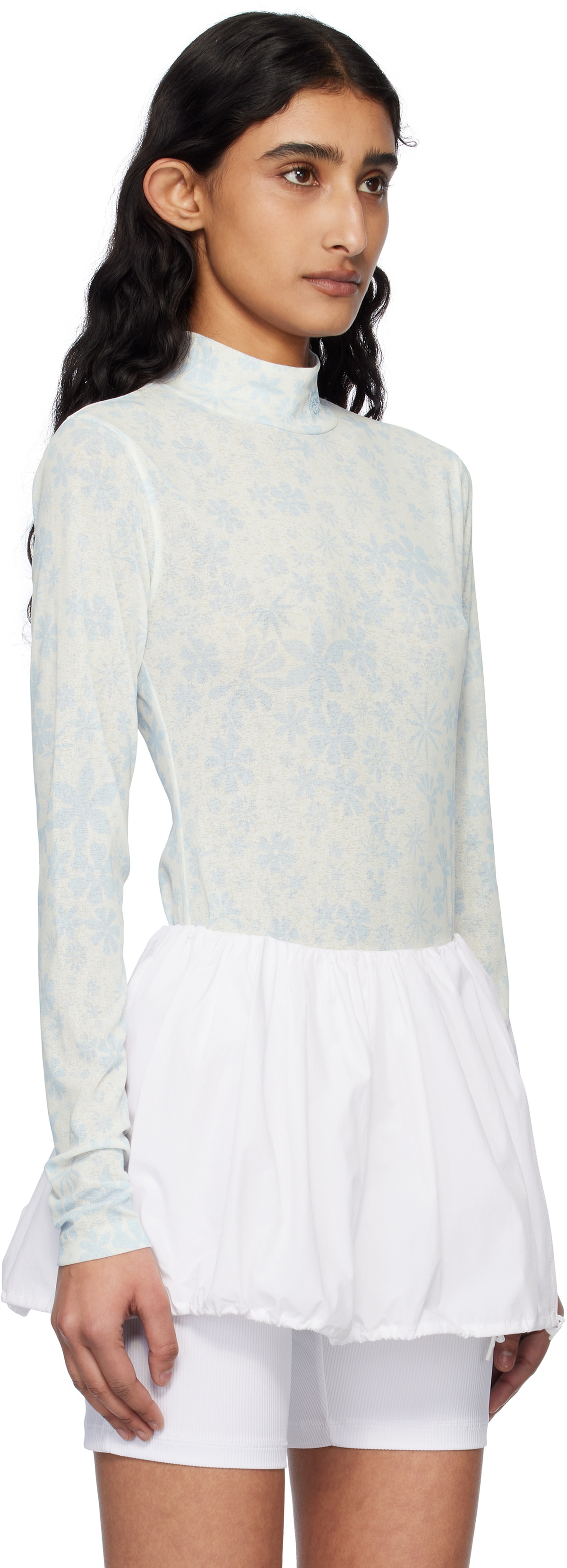 Kijun Blue & Off-White Flower Jersey Turtleneck