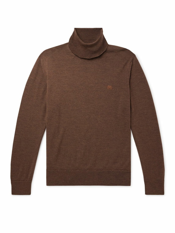 Photo: Etro - Logo-Embroidered Wool Rollneck Sweater - Brown
