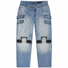 Balmain Men's Knee Patch Loose Denim Pant in Blue