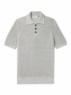Brunello Cucinelli - Ribbed Cotton and Linen-Blend Polo Shirt - Gray