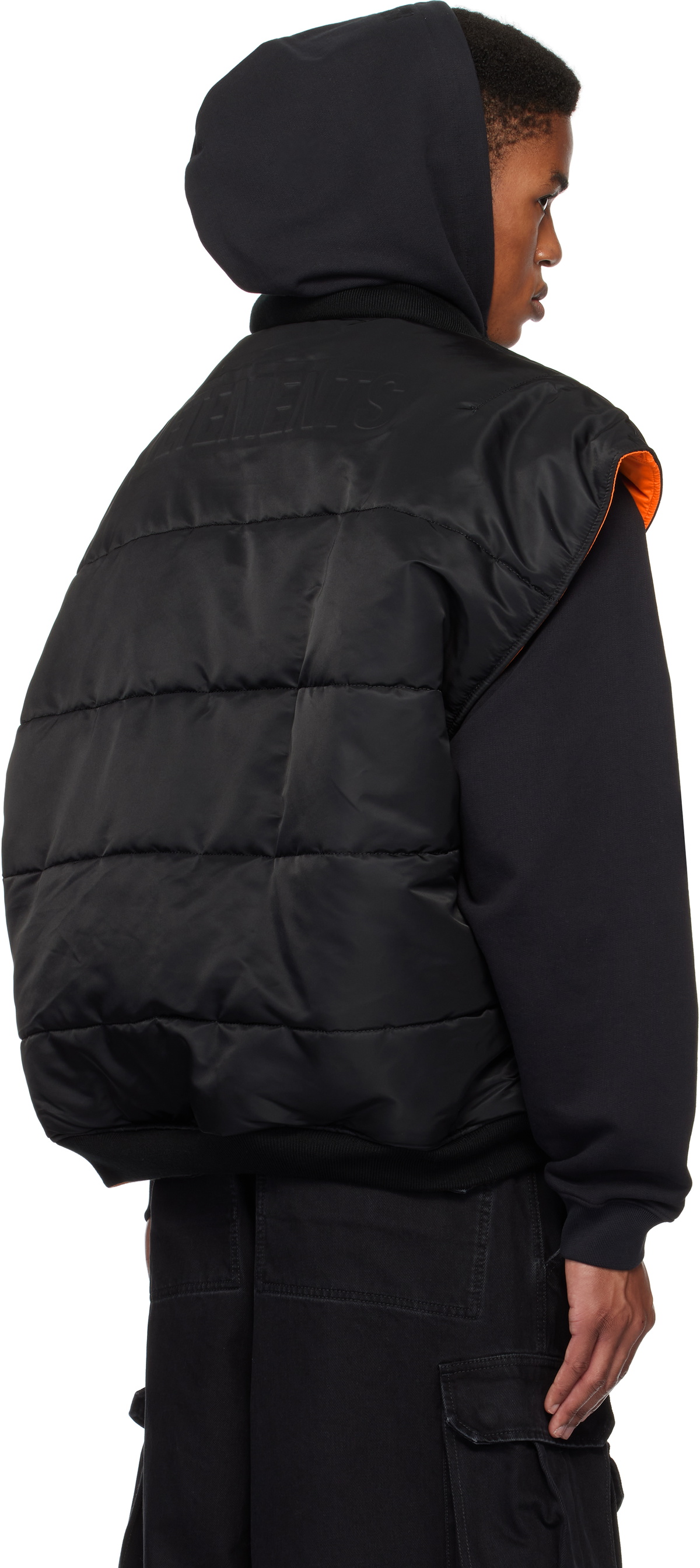 VETEMENTS Orange Logo Reversible Bomber Vest