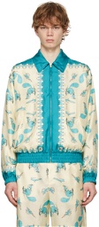 Gucci Off-White & Blue Freya Hartas Edition Silk Jacket
