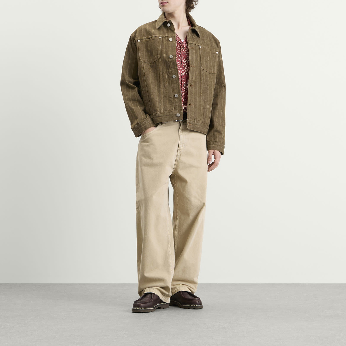 Drôle de Monsieur Men's Monogram Denim Jacket in Brown
