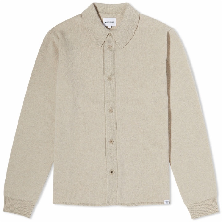 Photo: Norse Projects Men's Martin Merino Lambswool Button Polo Shirt in Oatmeal