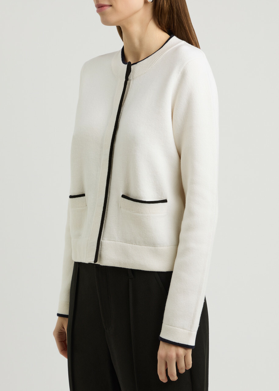Vince Contrast-trim Wool-blend Cardigan Cream