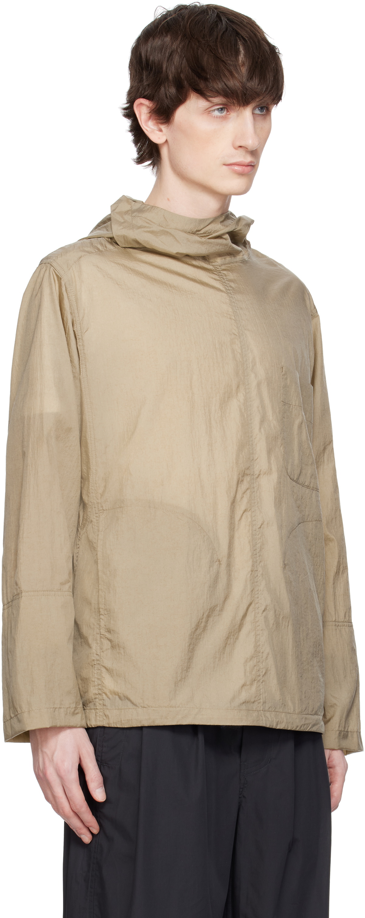 DOCUMENT Khaki Nylon Hooded Shirting Jacket