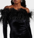 Oséree Feather-trimmed velvet bodysuit
