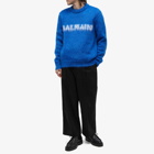 Balmain Men's Retro Logo Mohair Knit Crew in Cobalt/White