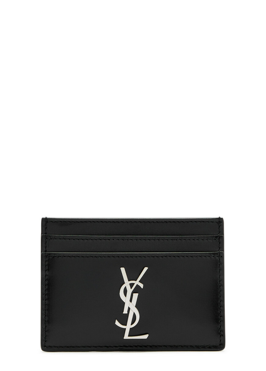 Saint Laurent Logo Leather Card Holder - Black - One Size