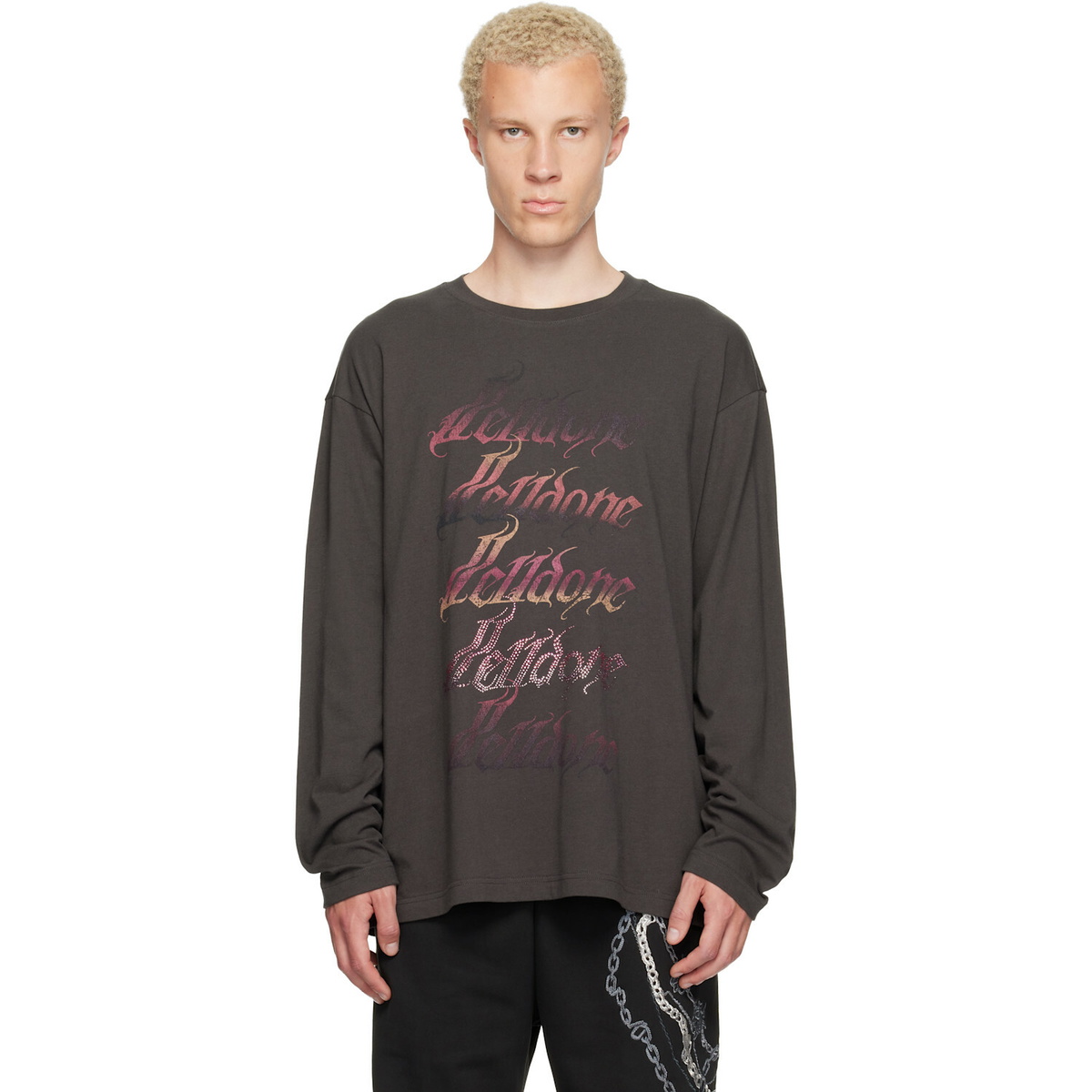 We11done Gray Gradient Logo Long-Sleeved T-shirt