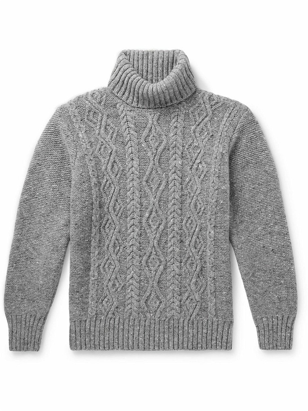 Photo: Inis Meáin - Cable-Knit Donegal Merino Wool and Cashmere-Blend Rollneck Sweater - Gray