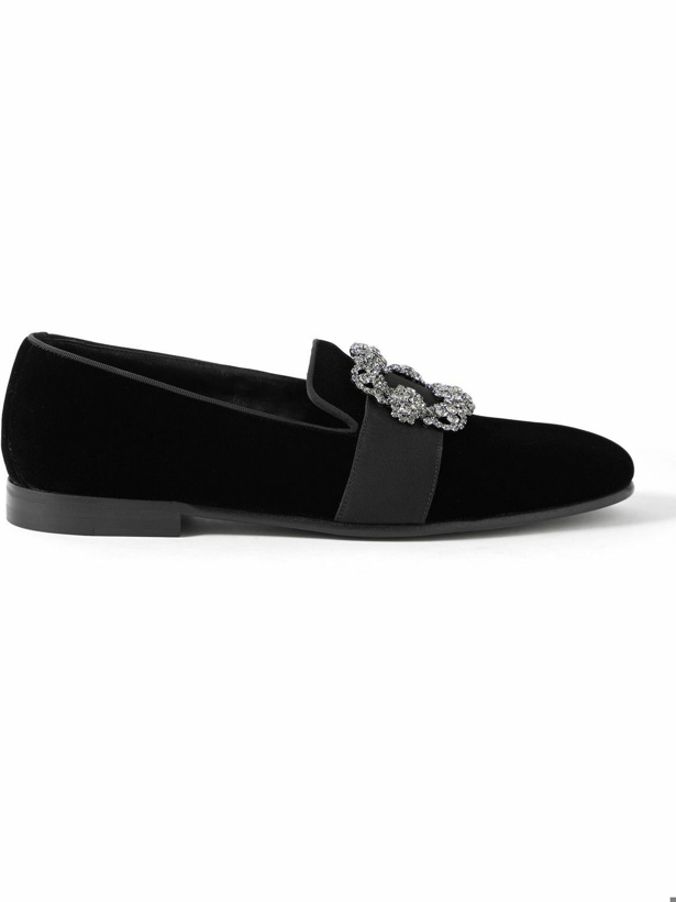 Photo: Manolo Blahnik - Carlton Embellished Grosgrain-Trimmed Velvet Loafers - Black