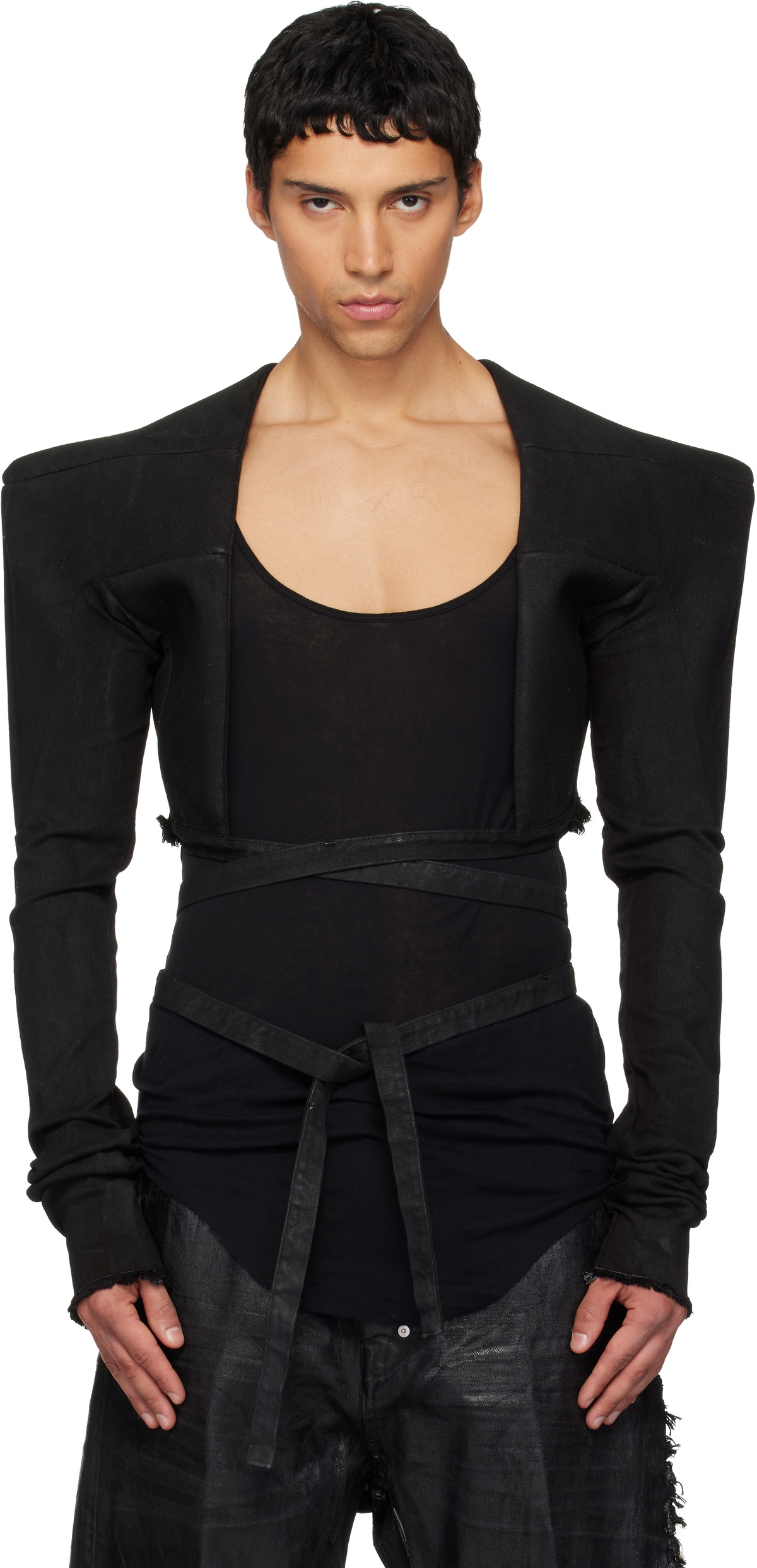 Rick Owens Black Concordians Tight Denim Jacket