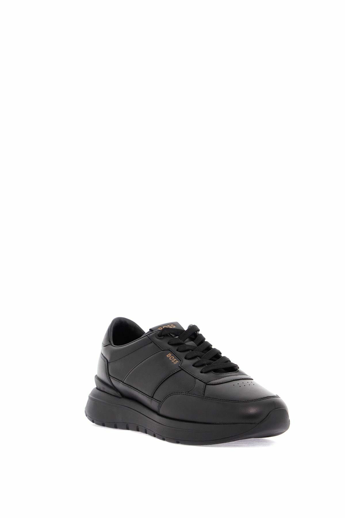 BOSS black leather minimalist sneakers with leather sole jace_runn_bu Black